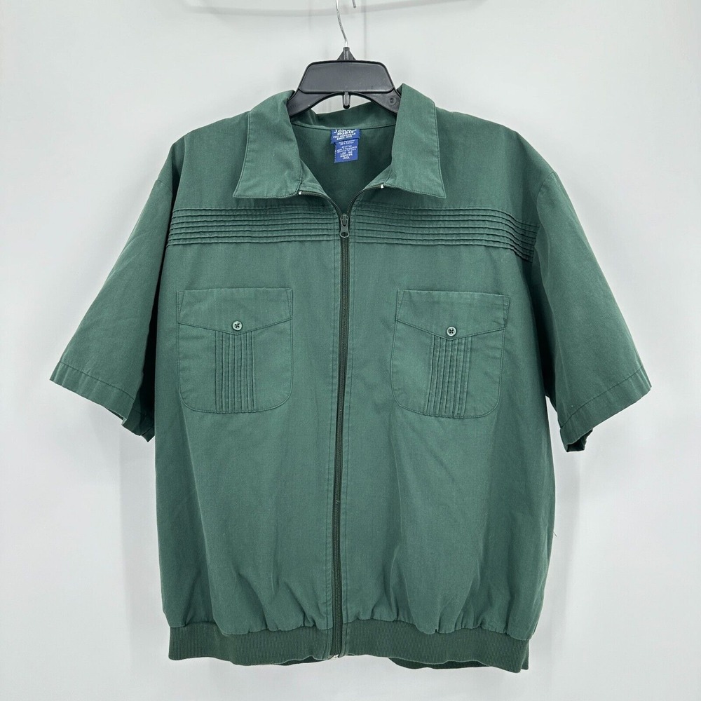 Vintage John Blair Shirt Men Large Green Pleated‎ Rockabilly Retro NYC Italian